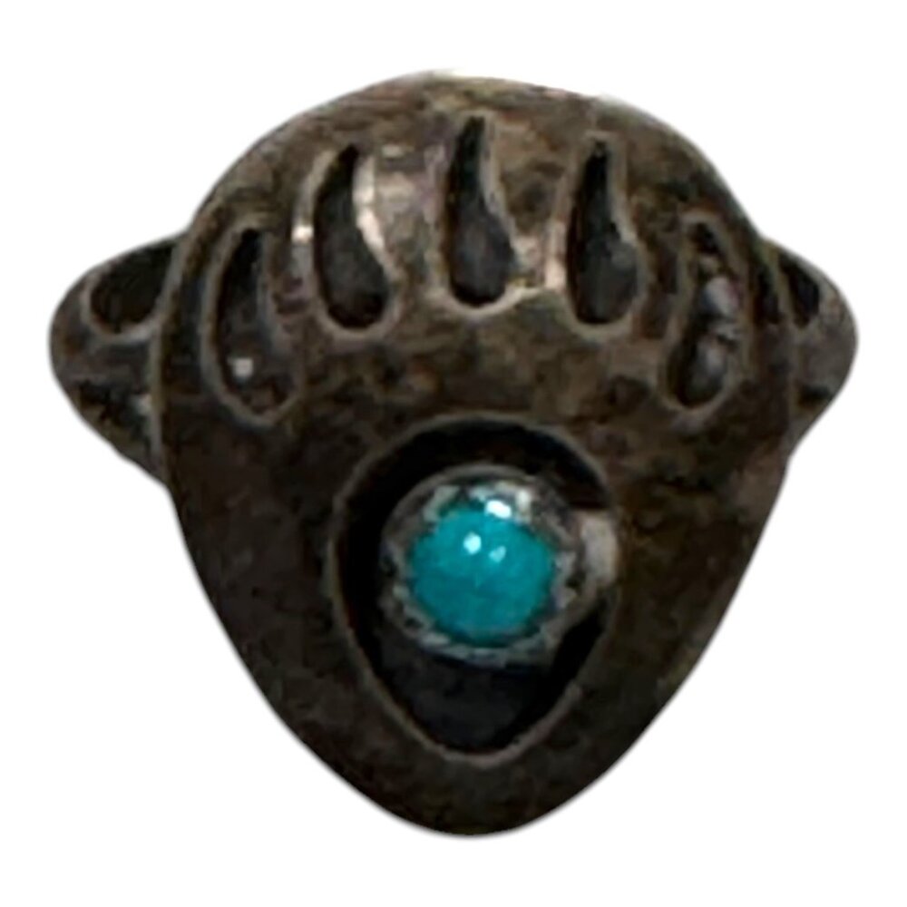 Vintage Silver Bear Claw Turquoise Ring 5 Native American Navajo Southwest Boho